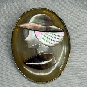 Vintage Mother of Pearl Lady silhouette  Hat Design Brooch